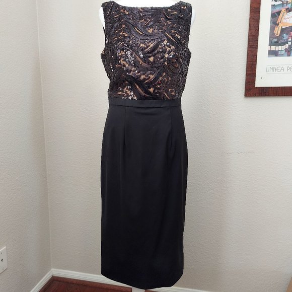 NWT Monique LHuillier Black Sleeveless Dress with Sequin Lace Upper Sz 8 - Picture 4 of 17